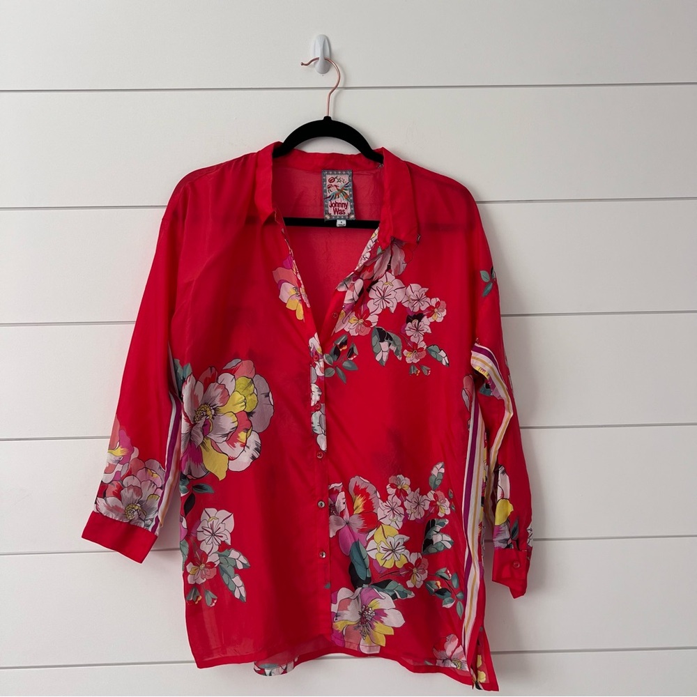 Johnny Was Passion Iris Floral Silk Tunic Blouse - Picture 2 of 7